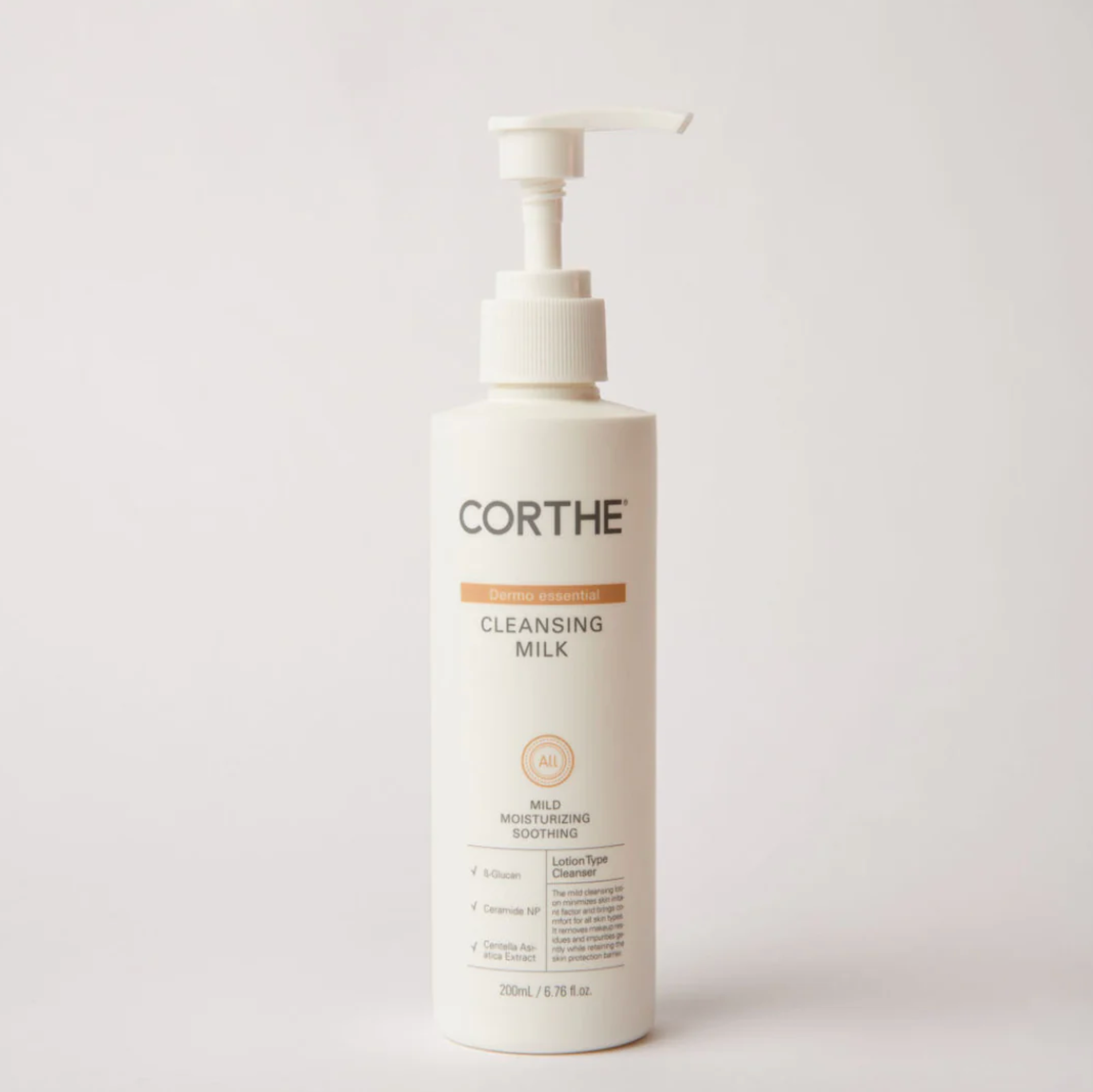 Corthe cleansing milk bottle on a white background