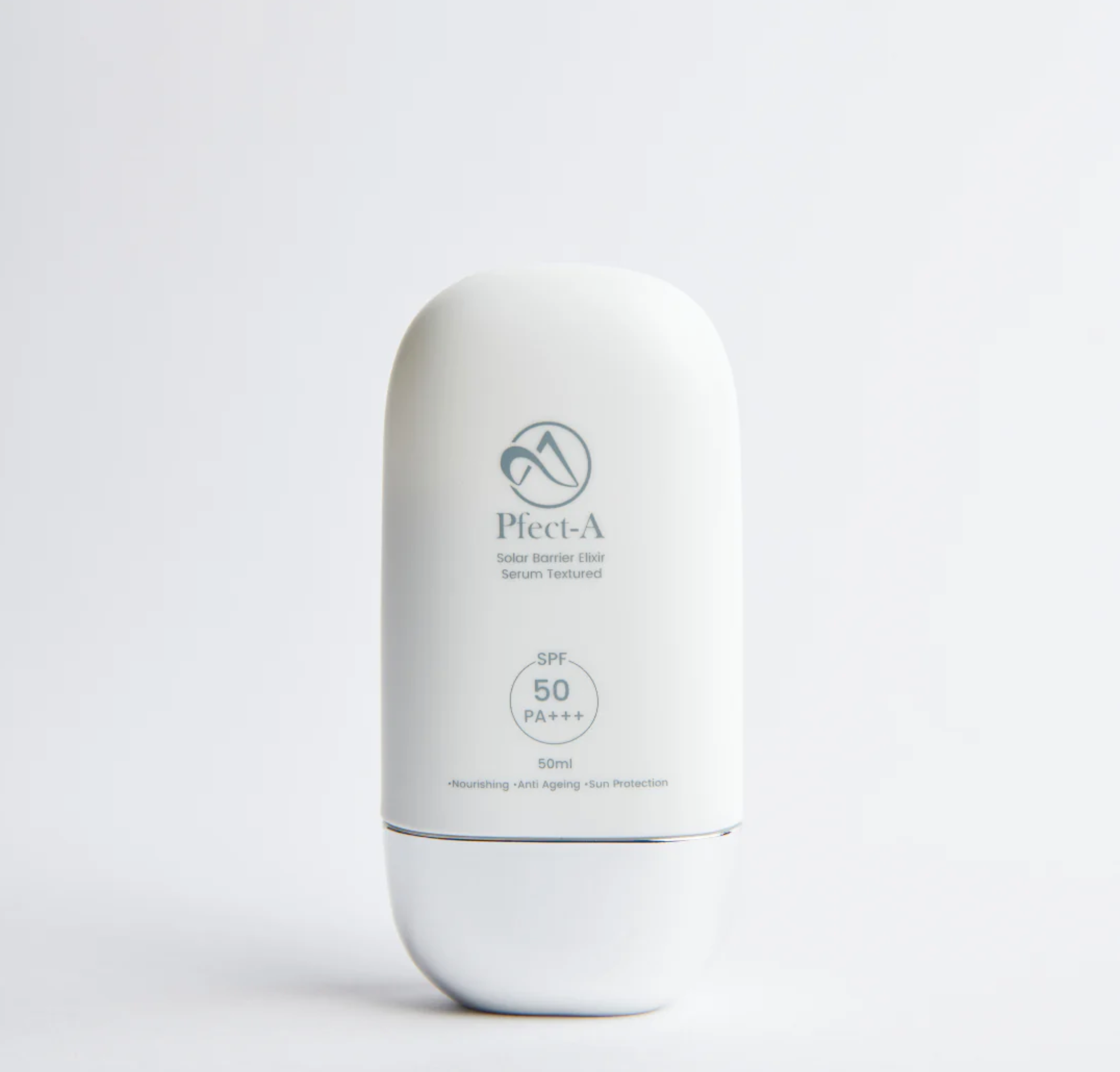White skincare bottle with 'Pfect-A' branding on a light gray background